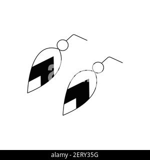 Schöne Ohrstecker in Blattform. Schönes und elegantes Accessoire. Schwarz-Weiß-Vektor isolierte Illustration im Doodle-Stil Stock Vektor