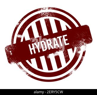 Hydrate - roter runder Grunge-Knopf, Stempel Stockfoto