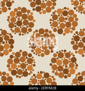Abstrakter Pebble nahtlose Vektor Muster Hintergrund. Kleine unregelmäßige Größe Steine in Kreisen angeordnet. Ockerbrauner Hintergrund. Modernes Steindesign Stock Vektor