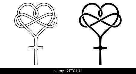Kalligraphie vektor herz und zeichen für immer valentinstag unendlichkeit  liebe romantisches symbol logo verknüpft