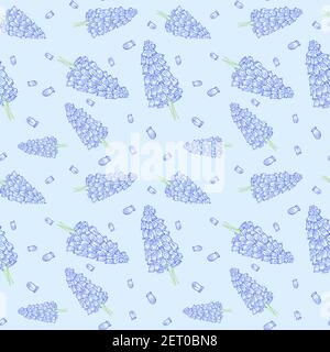 Farbskizze der Muscari Blume. Muster. Vektor, leuchtende Gartenblumen, wiederholendes Muster. Stock Vektor