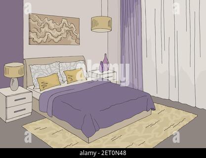 Schlafzimmer Grafik Farbe Heim Interieur Skizze Illustration Vektor Stock Vektor