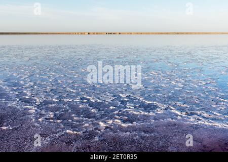 Salzkristalle in rosa Wasser Salzsee in der Ukraine, Europa. Landschaftsfotografie Stockfoto