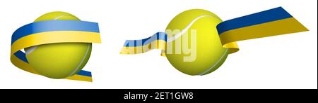 Sport Tennisball in Bändern mit Farben der ukrainischen Flagge. Isolierter Vektor auf weißem Hintergrund Stock Vektor