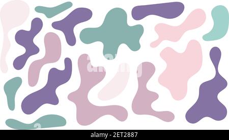 Unregelmäßiger Blob, Satz von abstrakten organischen Formen. Rosa und grün unregelmäßige zufällige Blobs. Einfache Flüssigkeit amorphe splodge. Trendige Minimal-Designs für Pre Stock Vektor