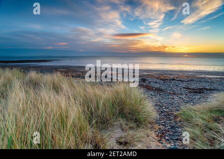 Sonnenaufgang über den Sanddünen bei New England Bay in der Nähe Stranraer an der Westküste Schottlands Stockfoto