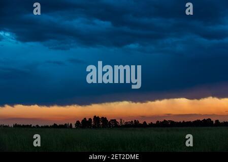 Stürmischer Himmel in der Landschaft von Pampas, Provinz La Pampa, Patagonien, Argentinien. Stockfoto