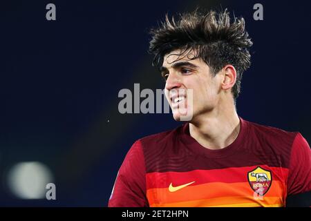 Gonzalo Villar von Roma reagiert während der italienischen Meisterschaft Serie A Fußballspiel zwischen AS Roma und AC Mailand am 28. Februar 2021 im Stadio Olimpico in Rom, Italien - Foto Federico Proietti / DPPI / LiveMedia Stockfoto