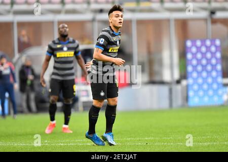 Mailand, Italien. 28th, Februar 2021. Lautaro Martinez (10) von Inter Mailand gesehen in der Serie EIN Spiel zwischen Inter Mailand und Genua bei Giuseppe Meazza in Mailand. (Foto: Gonzales Photo - Tommaso Fimiano). Stockfoto