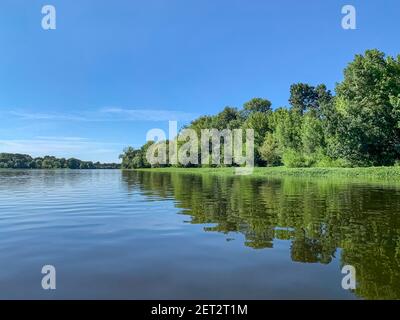 Blick auf die Loire mit üppiger Vegetation Auf dem Wasser Stockfoto