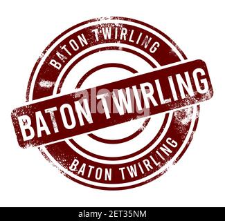 Baton Twirling - roter runder Grunge-Knopf, Stempel Stockfoto