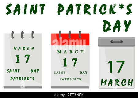 Irischer Feiertag St. Patrick Tag, großer Papierkalender mit Datum. Muster St. Patrick Tag, bestehend aus vielen verschiedenen Papierkalander off date. papierkalende Stock Vektor