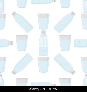 Illustration zum Thema Set identische Typen Plastikflaschen für Trinkwasser. Wassermuster bestehend aus Sammlung Küchenzubehör, Plastikflasche Stock Vektor