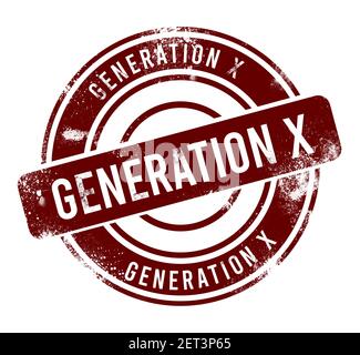 Generation X - roter runder Grunge-Knopf, Stempel Stockfoto