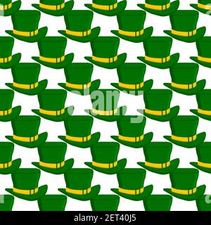 Illustration zum Thema Irish Holiday St. Patrick Tag, nahtlose Kopfschmuck Hüte. Muster St Patrick Day bestehend aus vielen identischen Hüten auf weißem Backgro Stock Vektor