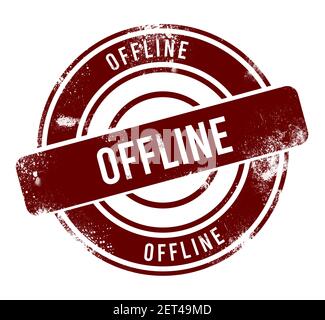 Offline - roter runder Grunge-Knopf, Stempel Stockfoto