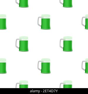 Illustration Irish Holiday St. Patrick Tag, nahtlose Farbe Bier in Tasse. Muster St. Patrick Tag bestehend aus vielen identischen Bierkrug auf weißem Backgroun Stock Vektor