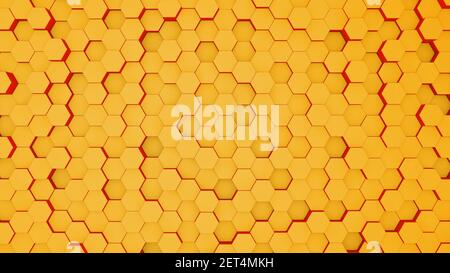 Sechseck gelber Hintergrund. Wabenkonzept. 3D Abbildung. Stockfoto