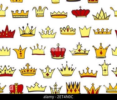 Doodle Kronen nahtlose Muster. Handgezeichneter Cartoon Hintergrund. Niedliches Baby, Kinder-Design für Kinderzimmer, Poster, Stoff. Vektorgrafik. Stock Vektor