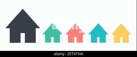 Home Page. Sammlung der Home Button Icons. Schildersatz für Infografik, Logo, App Entwicklung und Gestaltung der Website. Stock Vektor