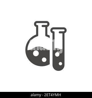 Schwarzes Vektorsymbol für Reagenzgläser im Chemielabor. Laborflasche, Wissenschaftssymbol. Stock Vektor