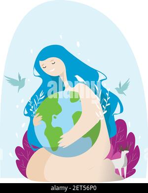 Internationaler Tag Der Mutter Erde. Schützt die Erde, hält in den Händen. Cartoon Vektor Illustration für Natur Konzept. Stock Vektor