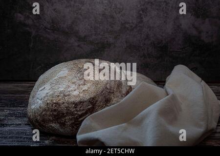 Handwerklich gebackenes Brot Sough Bio-Laib natürliche Baumwolle Brotbeutel Stockfoto