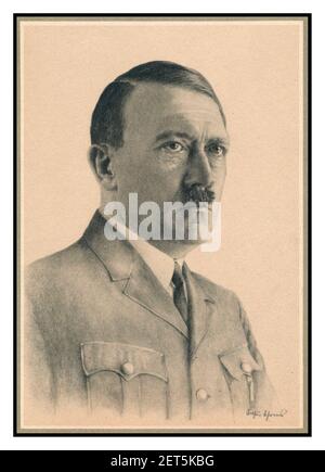 Adolf Hitler Illustration Vintage Propaganda getönte Leben wie Malerei Porträt Von Führer Adolf Hitler 1930er Nazi-Deutschland Stockfoto