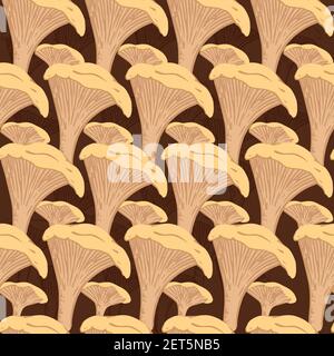 Nahtlose Muster gelb essbare Pilze Wachstum in Wald Vektor-Illustration Stock Vektor