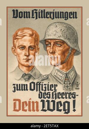 1943. Vintage Nazi Recruitment Recruiting Propaganda Poster 'vom Hitlerjungen zum Offizier des Heeres - Dein Weg!' / von der Hitlerjugend zum Offizier in der Armee Stockfoto