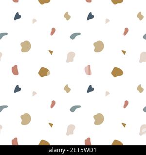 Terrazzo-Boden mit nahtlosem Muster. Vektor Mosaik Textur von Naturstein Fragmente, Marmor, Granit, Kalkstein, Quarz, Glas und Beton. Terazzo Stock Vektor