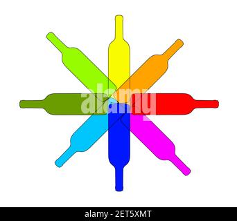 Primäre und sekundäre Farben; RGB, die Farbe des Lichts; CMYK; Farbtheorie. Stockfoto