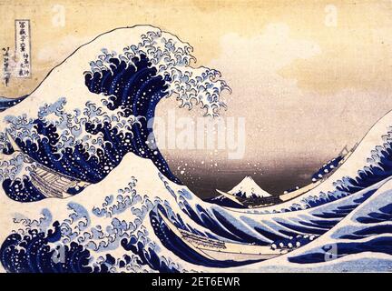 Hokusai. Die große Welle vor Kanagawa von der japanischen Künstlerin und Grafikerin Katsushika Hokusai (葛飾 北斎, c.. 1760-1849), Farbholzschnitt, c. 1830 aus der Serie sechsunddreißig Ansichten des Fuji Stockfoto