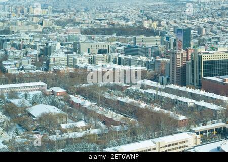 Ankara, Türkei - Februar 16 2021: Luftaufnahme des Saracoglu-Viertels und des Kizilay-Viertels im Winter Stockfoto