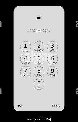 Digitaler Bildschirm für die Passwortsperre für Smartphone auf dem Bildschirm für die Telefonsperre. Tastatur der Benutzeroberfläche für Smartphone. Tastaturvorlage auf einem Touch-Gerät. Vektor Stock Vektor