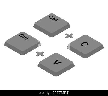 Strg C, Strg V Tasten auf der Tastatur, kopieren und fügen Sie die Tastenkombination. Fügen Sie eine Tastenkombination für Windows-Geräte ein. Computertastatursymbole. Vect Stock Vektor