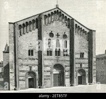 Pavia Basilica di San Michele Maggiore xilografia di Barberis. Stockfoto