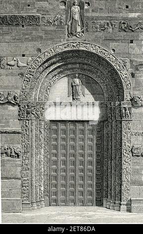 Pavia Porta principale della Basilica di San Michele Maggiore xilografia di Barberis. Stockfoto