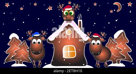 Elemente für die Gestaltung einer Weihnachtskarte mit Tieren. Vektorgrafik. Stock Vektor