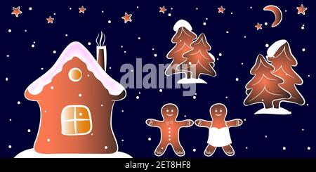 Elemente für die Gestaltung einer Weihnachtskarte. Vektorgrafik auf blauem Hintergrund. Stock Vektor