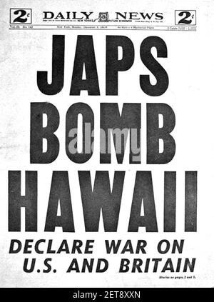 ANGRIFF AUF PEARL HARBOR auf Aahu, Hawaii, 7. Dezember 1941, wie in der amerikanischen Presse berichtet. Stockfoto