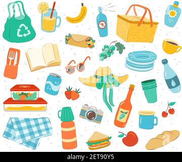 Picnic seamless pattern. Endless repeatable background with hand drawn picnic elements. Stock Vektor