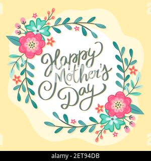 Glückwünsche zum Muttertag mit Blumenmotiv. Handgezeichneter Schriftzug. Vektorgrafik. Stock Vektor