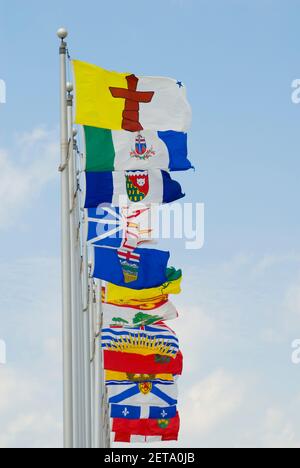 Flaggen von Kanada auf Tall Flag Polen weht in der Breeze, Ottawa, Ontario, Kanada Stockfoto