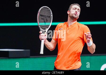 ROTTERDAM, NIEDERLANDE - MÄRZ 1: David Pel aus den Niederlanden während des ABN AMRO World Tennis Tournament 48e in Rotterdam Ahoy am 1. März 2021 Stockfoto