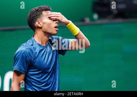 ROTTERDAM, NIEDERLANDE - MÄRZ 1: Felix Auger-Aliassime aus Kanada während des ABN AMRO World Tennis Tournament 48e in Rotterdam Ahoy am 1. März 20 Stockfoto