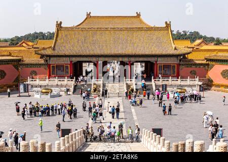 Peking, China. 2nd. Juni 2017. Das Tor der Himmlischen Reinheit ist der Haupteingang zum Inneren Gerichtshof der Verbotenen Stadt in Peking, China. Stockfoto