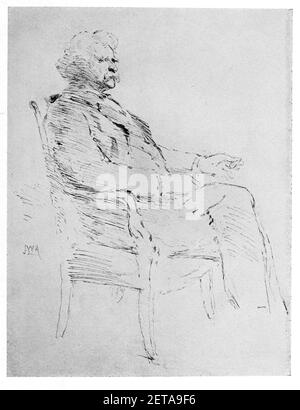 Feder Skizze von Mark Twain von John White Alexander. Stockfoto