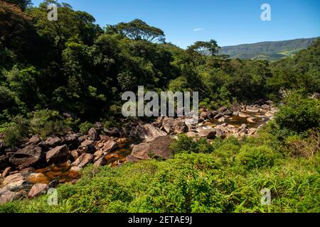 São Francisco Fluss kurz nach Casca D'anta Wasserfall, Serra da Canastra Nationalpark, Minas Gerais, Brasilien Stockfoto