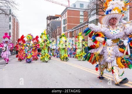 Philadelphia Mummers bei der South Boston St. Patrick's Day Parade 2017. Stockfoto